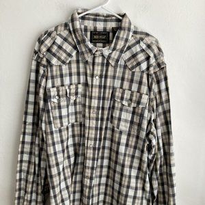 Red Snap Mens Western Shirt 2XL Long Sleeves Pearl Buttons Gray plaid 10…
